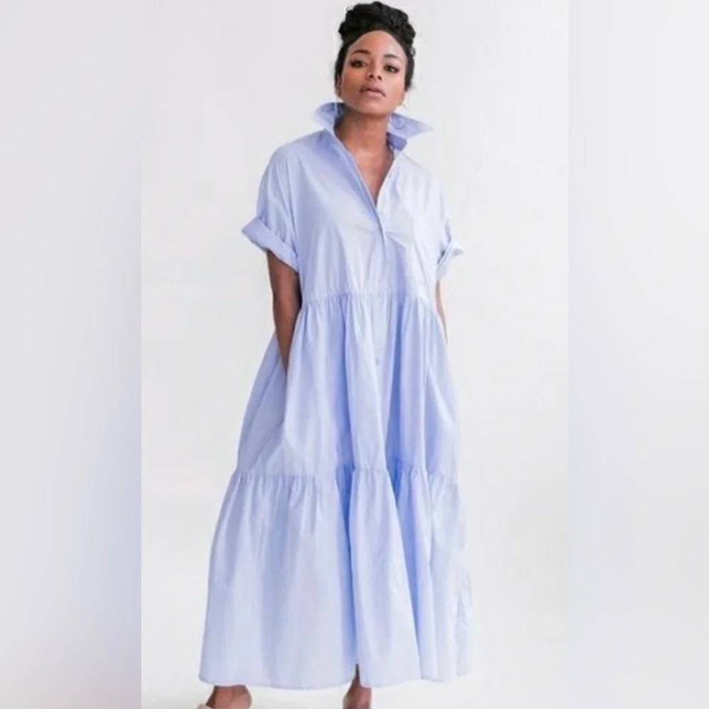 Basil Cotton Tiered Shirt Dress Mable Small Maxi - Picture 1 of 1